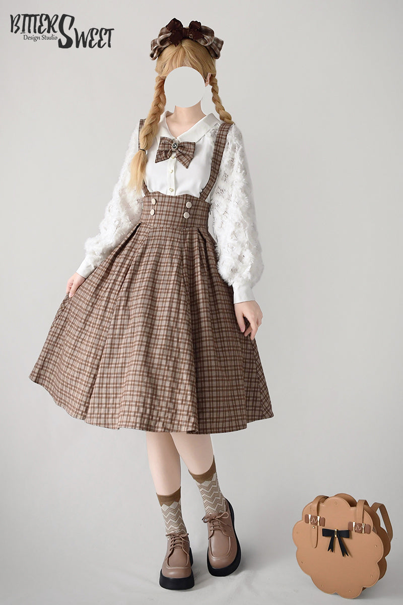 Vintage Lolita Skirt Fishbone Tartan Super High Waist SK - image 6
