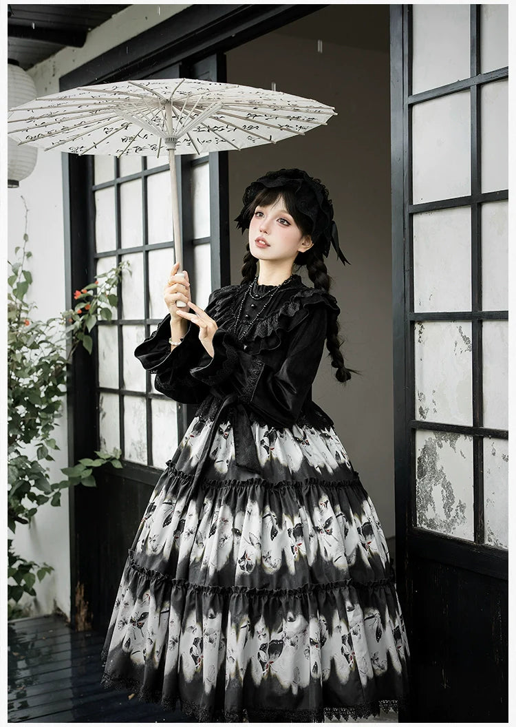Dead Leaf Butterfly Gothic Lolita JSK and OP Dress Set - image 19