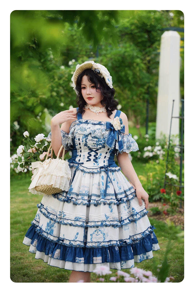 Mulberry Poetry Collection - Plus Size Lolita Printed Top & Skirt Set with Embroidery - image 2