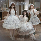 Finnish Antique Cabinet - Sweet Lolita Antique Cabinet Printed OP & JSK Dress with Bows - image 15
