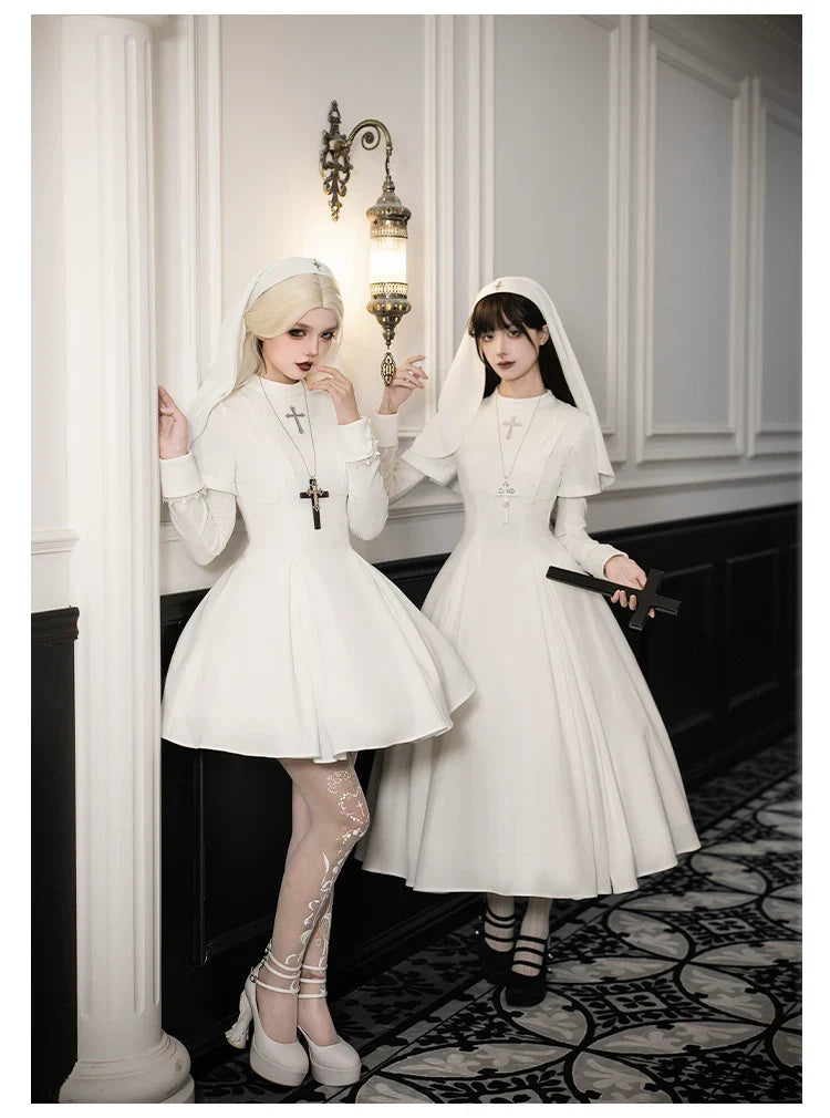 Nihil - Gothic Nun Lolita OP Dress, Irregular Hem Cape and Accessories - image 24
