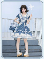 Antique Naval Bear - Striped Classic Lolita Sailor Collar OP, Bear Embroidery - image 15