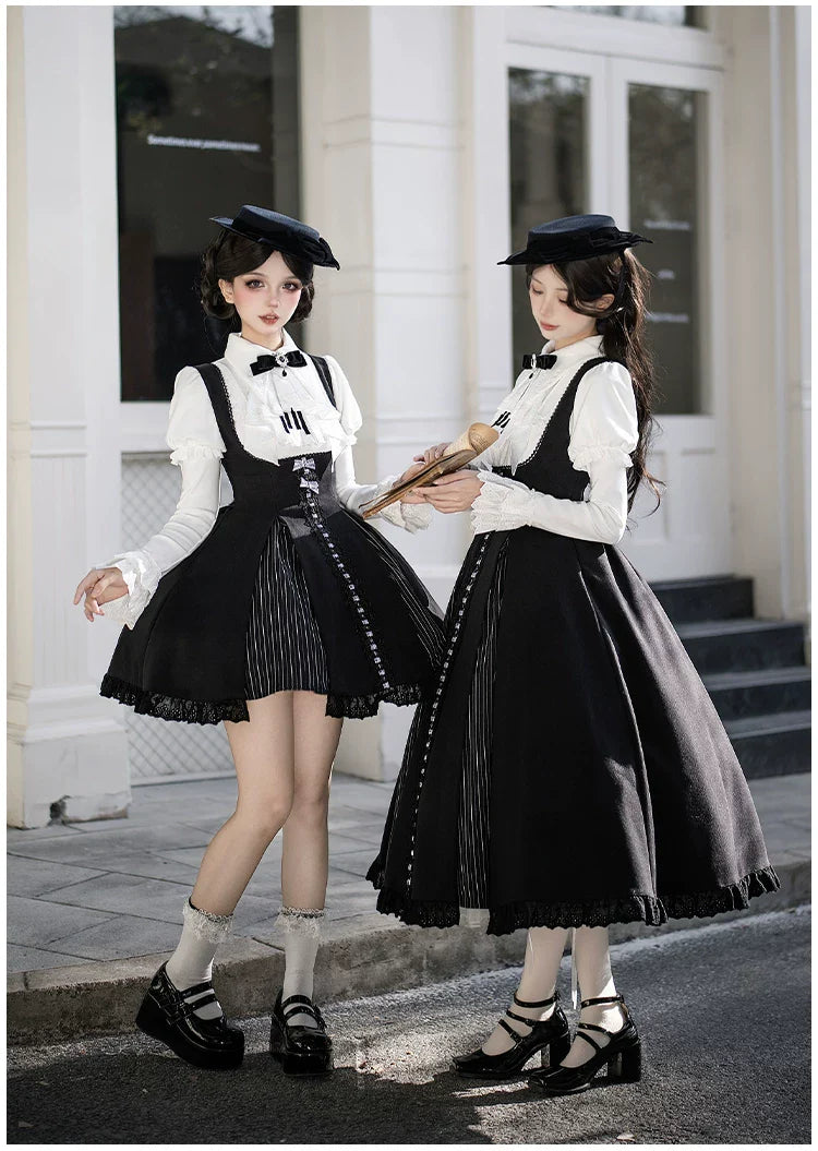 Monochrome Sonata - Classic Lolita Bust-supporting JSK Set, Piano Inspired - image 12