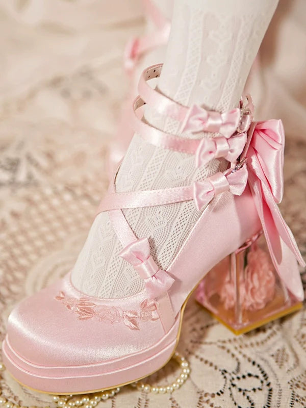 Glass Floral House - Elegant Lolita Shoes, Transparent Heels with 3D Floral - image 9