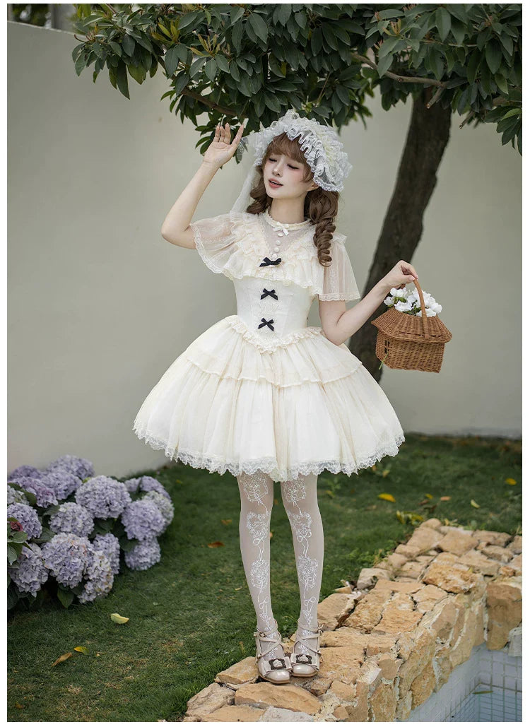 White Mist Promise - Classic Lolita Corset OP Set, Edwardian Collar & Tiered Hem - image 20