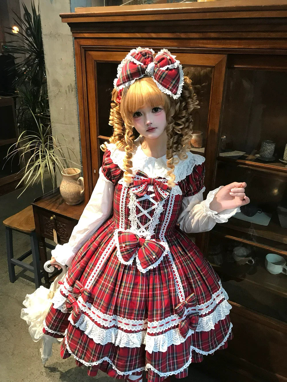 Plaid Petal Bunny - Old School Lolita Plaid OP Dress, Petal-shaped Hem - image 29