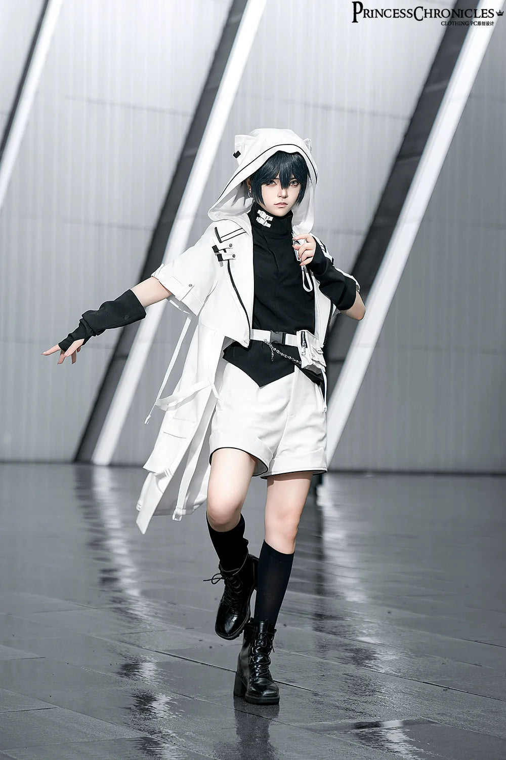 White Cat - Futuristic Style Cool Lolita Pants Suit With Cat Ear Coat - image 3