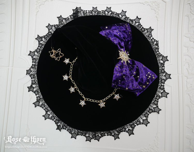 Polar Night Sky - Halloween Gorgeous Gilding Lolita Witch Hat - image 19