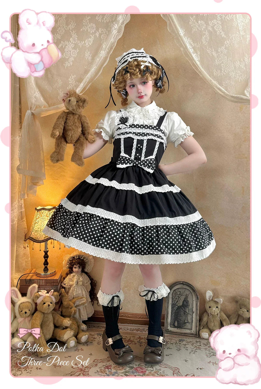Cotton Sweet Lolita Polka Dot JSK and Salopette Dress and Accessories - image 1