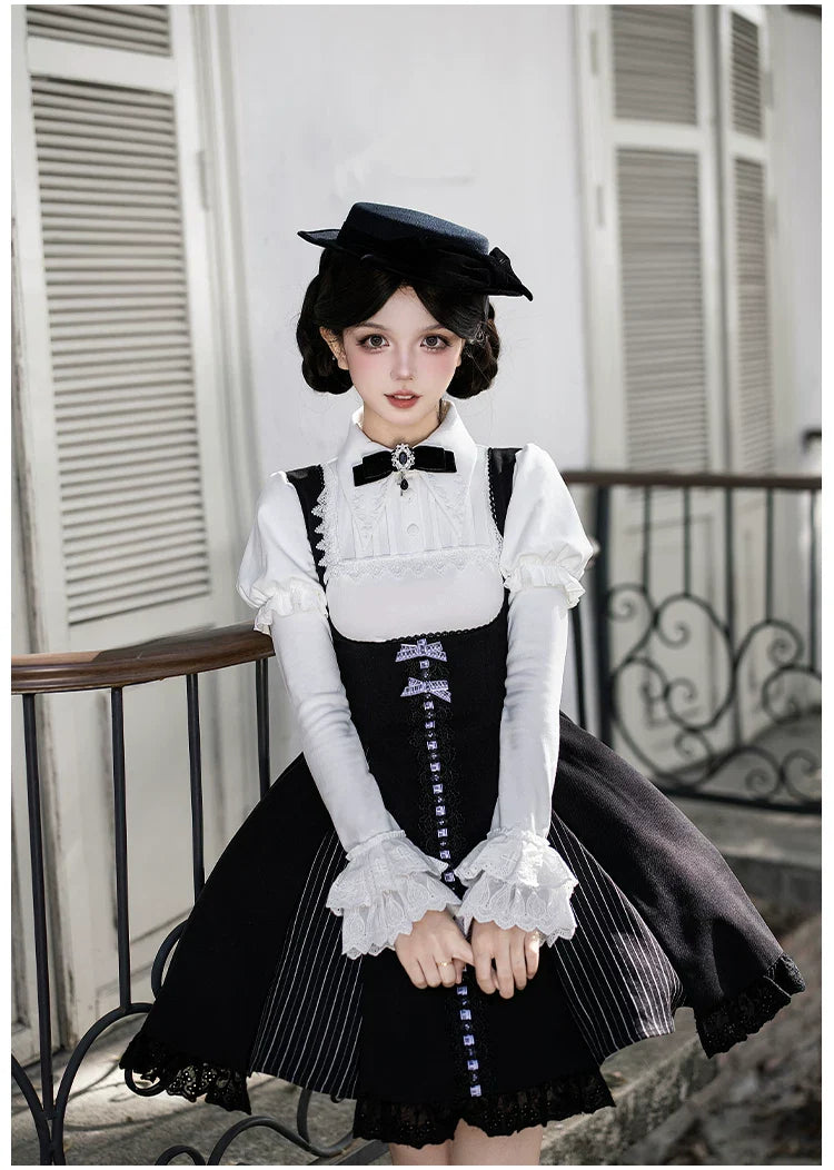 Monochrome Sonata - Classic Lolita Bust-supporting JSK Set, Piano Inspired - image 18