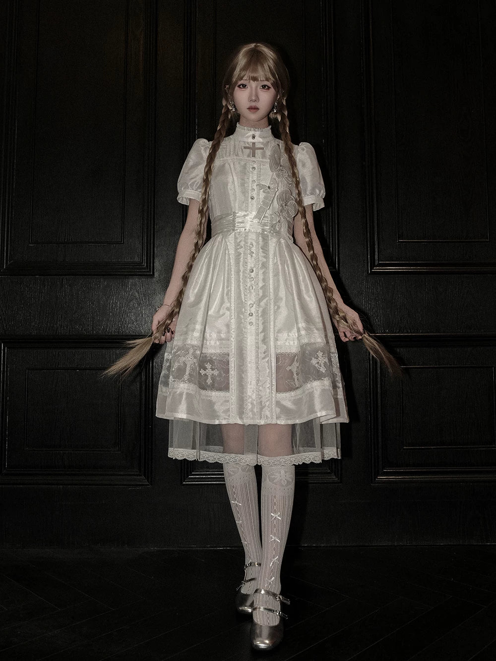 Ghost Orchid - Gothic Lolita OP Dress, Embroidered Cross - image 1