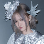 Metallic Angel - Silver-white Punk Lolita JSK, Wing and Rhinestone Details - image 13