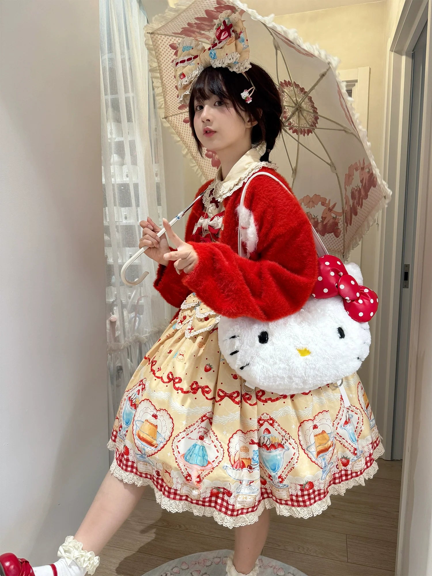 Showa Dessert Showcase - Kawaii Lolita JSK/Salopette Dress Suit, Pudding-Inspired - image 57