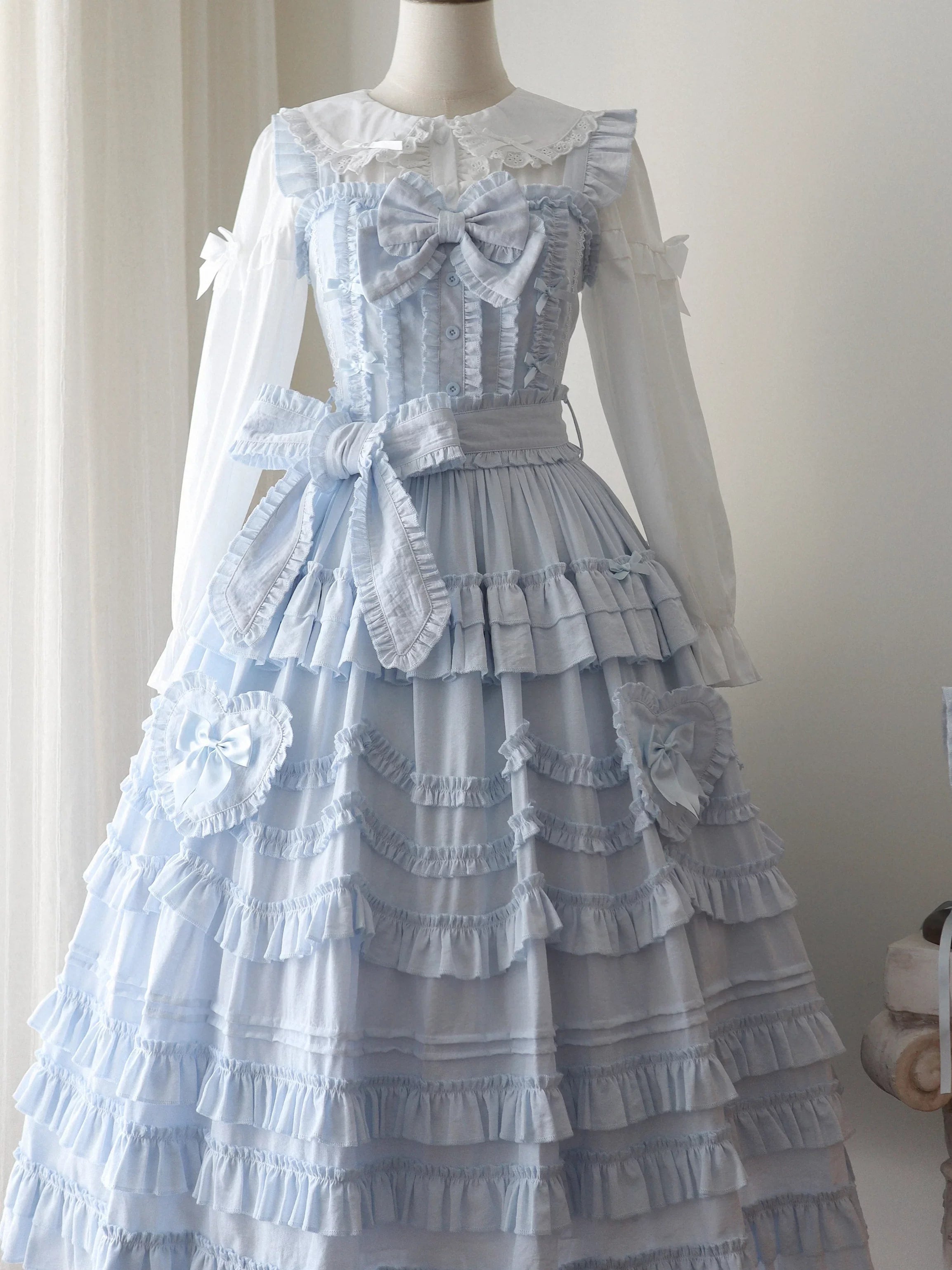 Loveheart - Solid Classic Lolita JSK Dress, Tiered Hem - image 4
