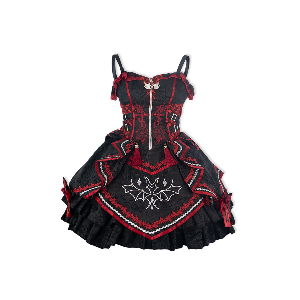 Dark Bat Motion - Gothic Lolita JSK Black Red Goth JSK Dress - image 9