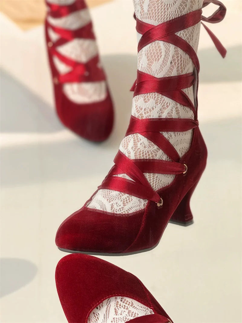 Forbidden Dance Velvet Lolita Shoes with Lace-Up Straps - image 9