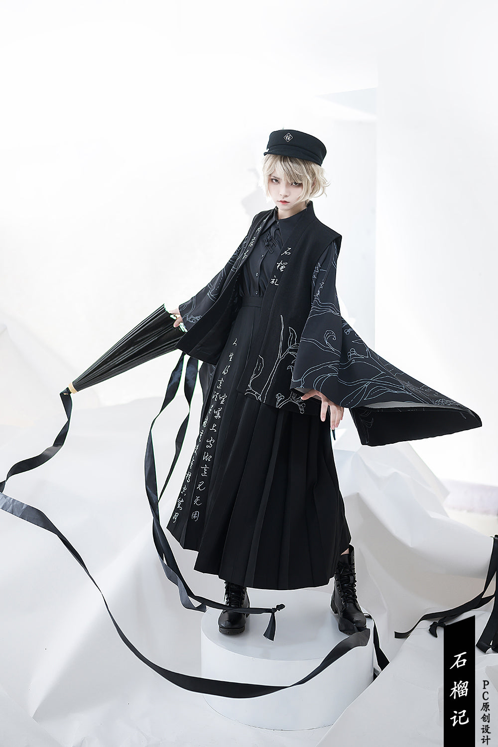 Pomegranate Note - Black Pleated Ouji Skirt - image 13