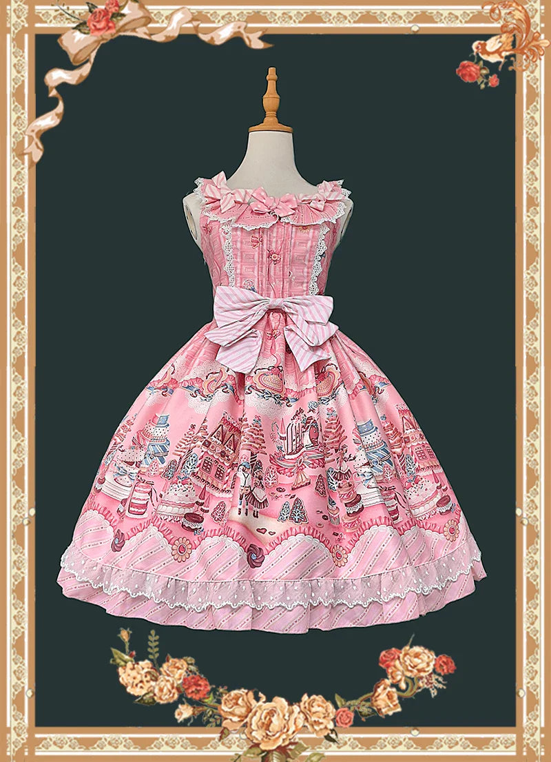 Candy House - Old School Lolita Cake Print JSK Dress, Side Zipper and Accessories - image 4