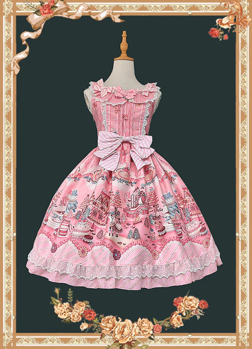 Candy House - Old School Lolita Cake Print JSK Dress, Side Zipper and Accessories - image 4