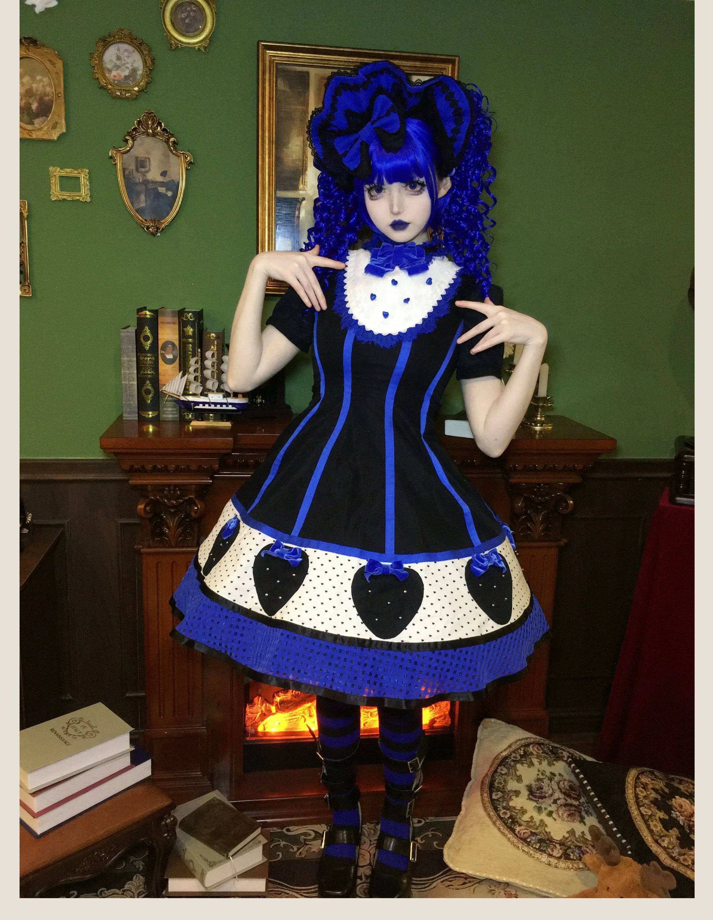 The Weird Strawberry Lady - Old School Lolita JSK, Hand-Studded Strawberry and Accessories - image 3