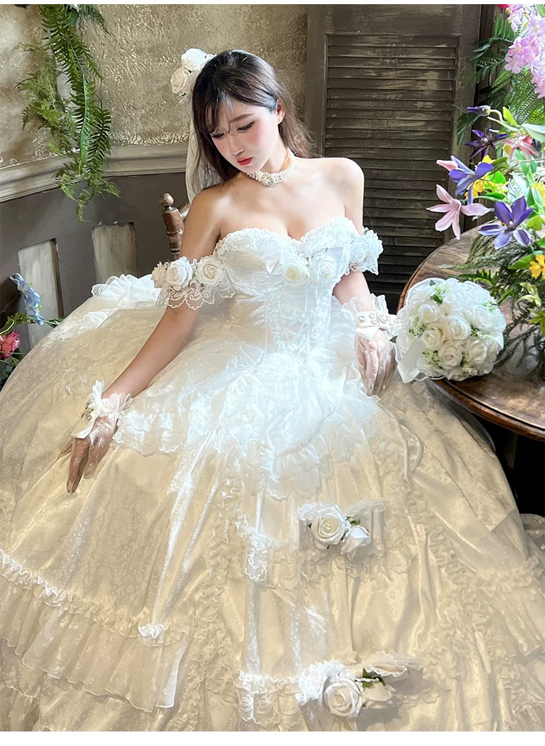 Love and Roses Princess Bridal Lolita Dress with Tiered Rose Skirt - image 4