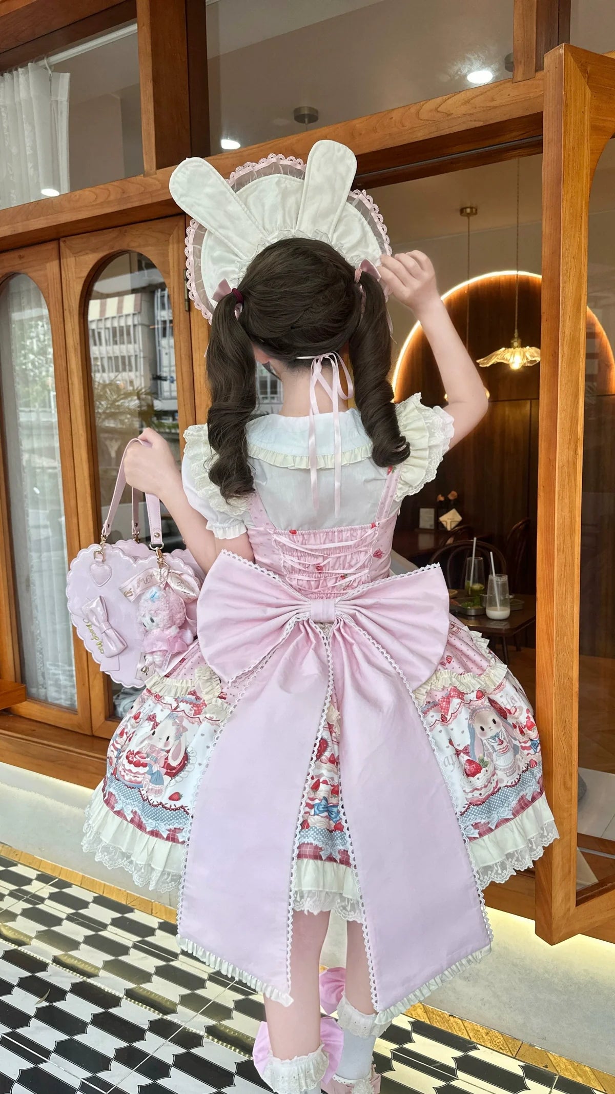 Bunny Party Sweet Lolita Printed JSK Dress with Bow Train - image 6