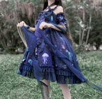 Coral Jellyfish - Sweet Lolita High-waist JSK Dress, Jellyfish & Coral Print and Accessories - image 27