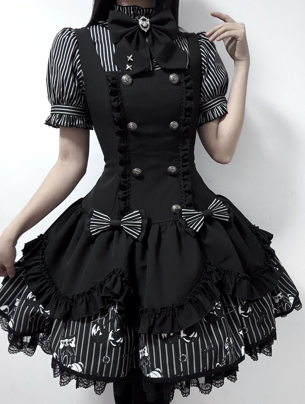 Dark Lord - Gothic Lolita Striped JSK Set, Skull Print - image 7