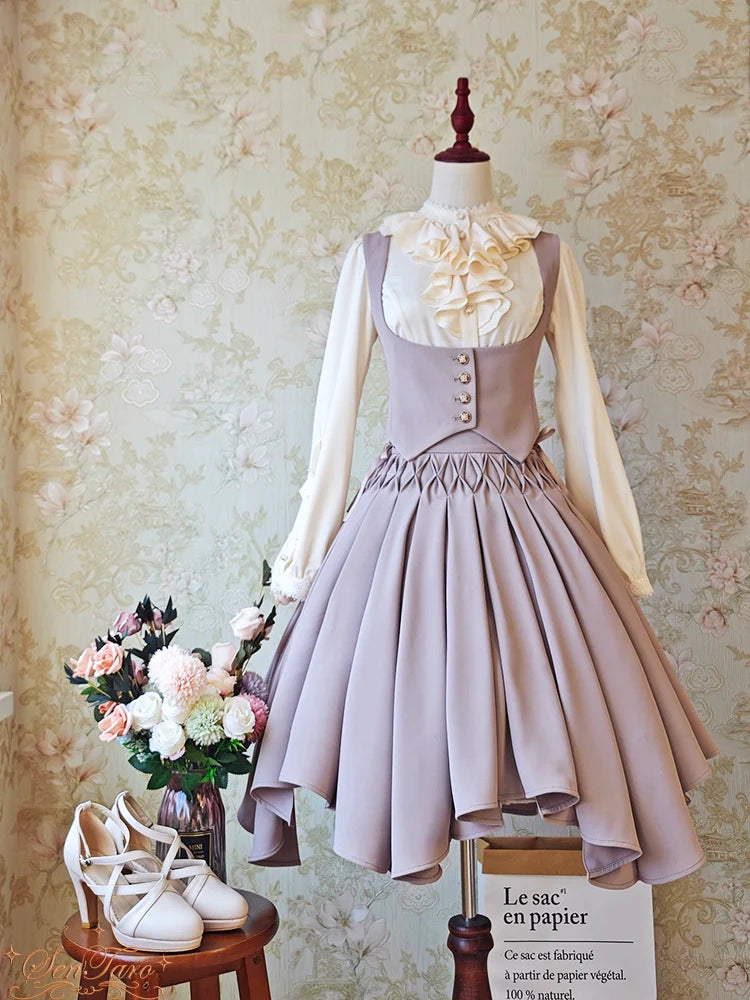 Pleated Irregular Knit Floral Slim Fit Vest and Half Skirt Set - image 1