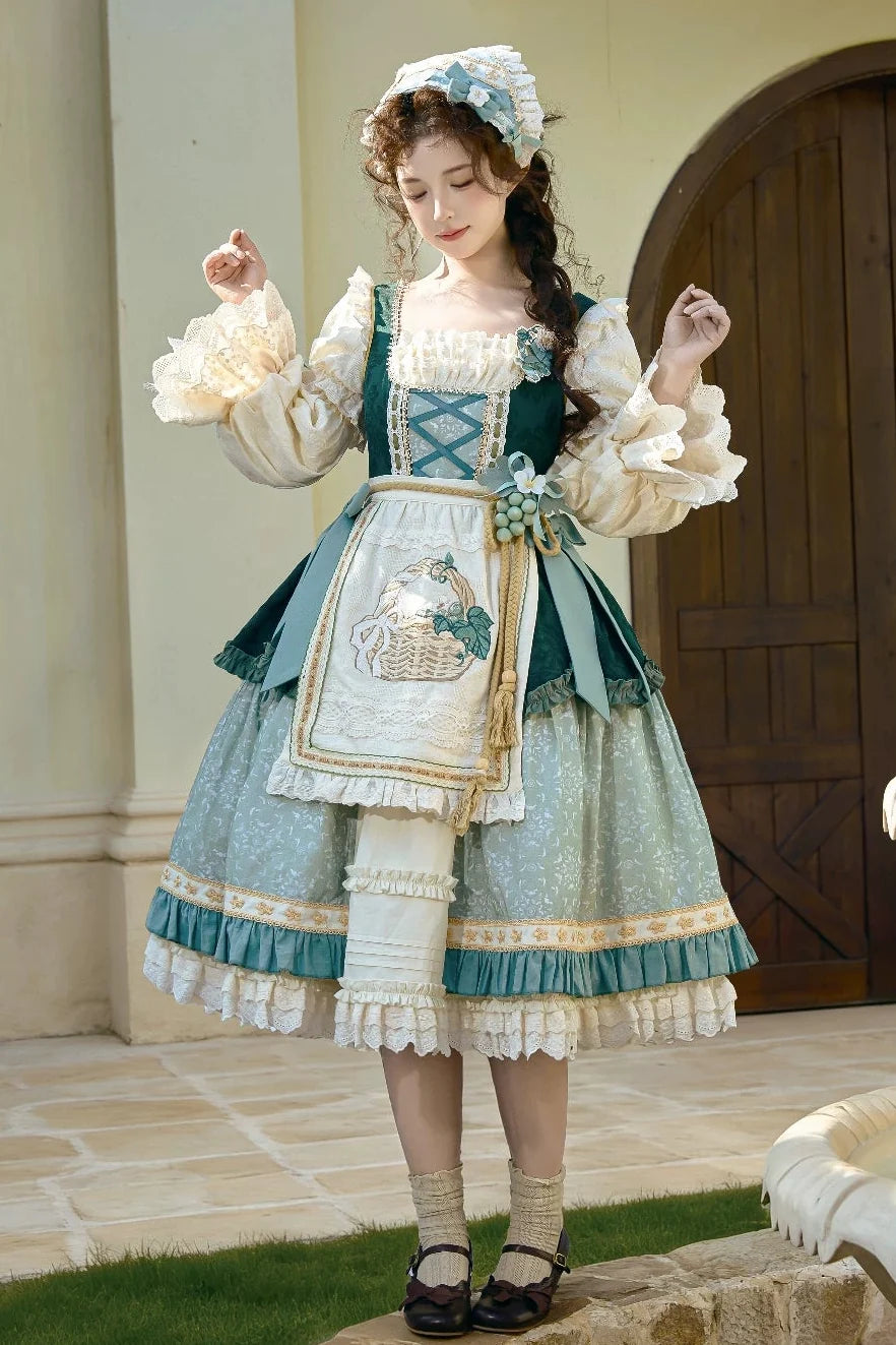 Green Grape Garden Classic Lolita Regular and Long OP Dress Series and Accessories - image 7