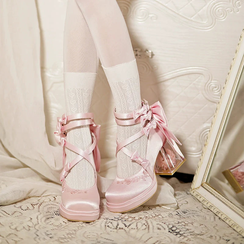 Glass Floral House - Elegant Lolita Shoes, Transparent Heels with 3D Floral - image 11