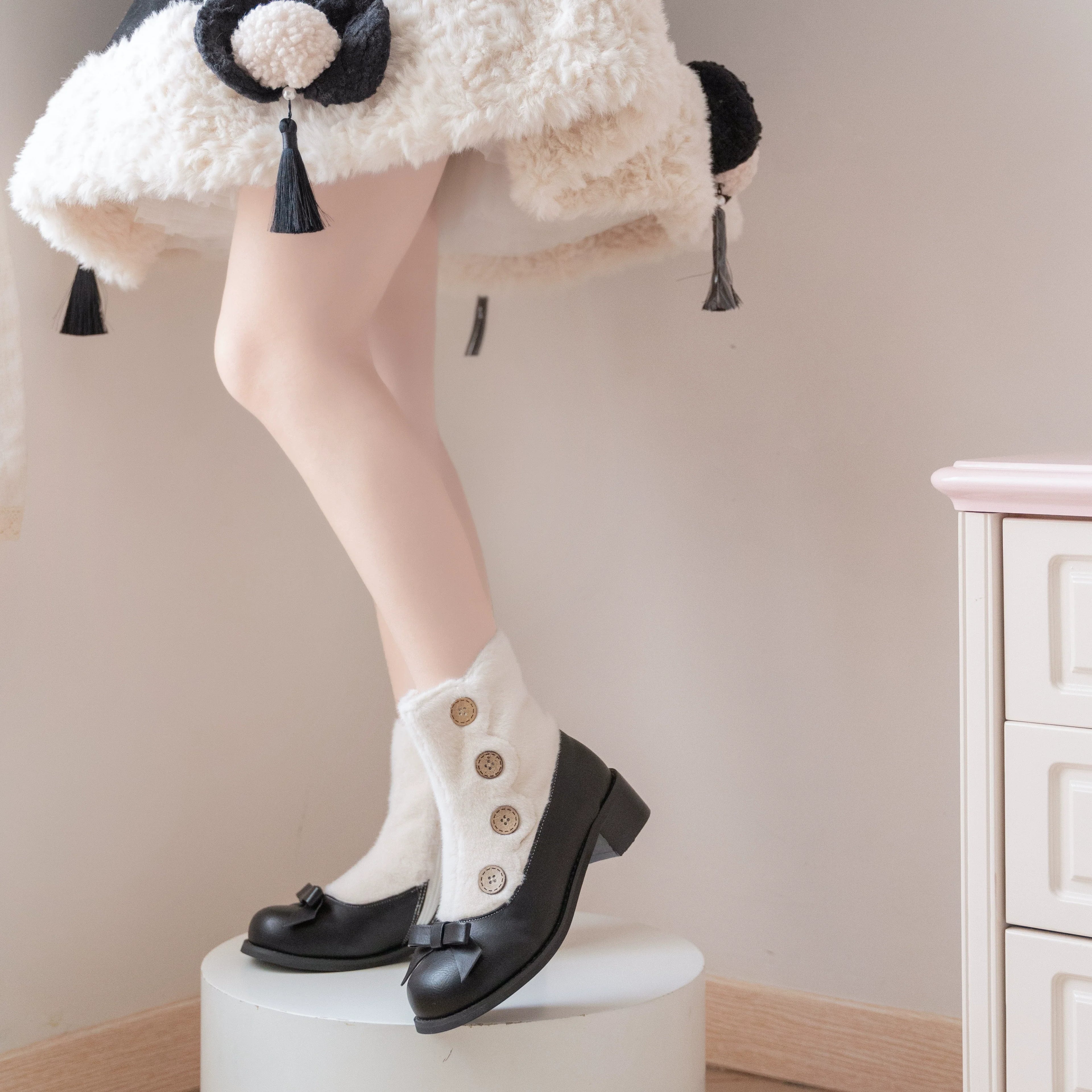 Winter Lolita Boots Fur Mary Jane Lolita Low Heel Shoes - image 73