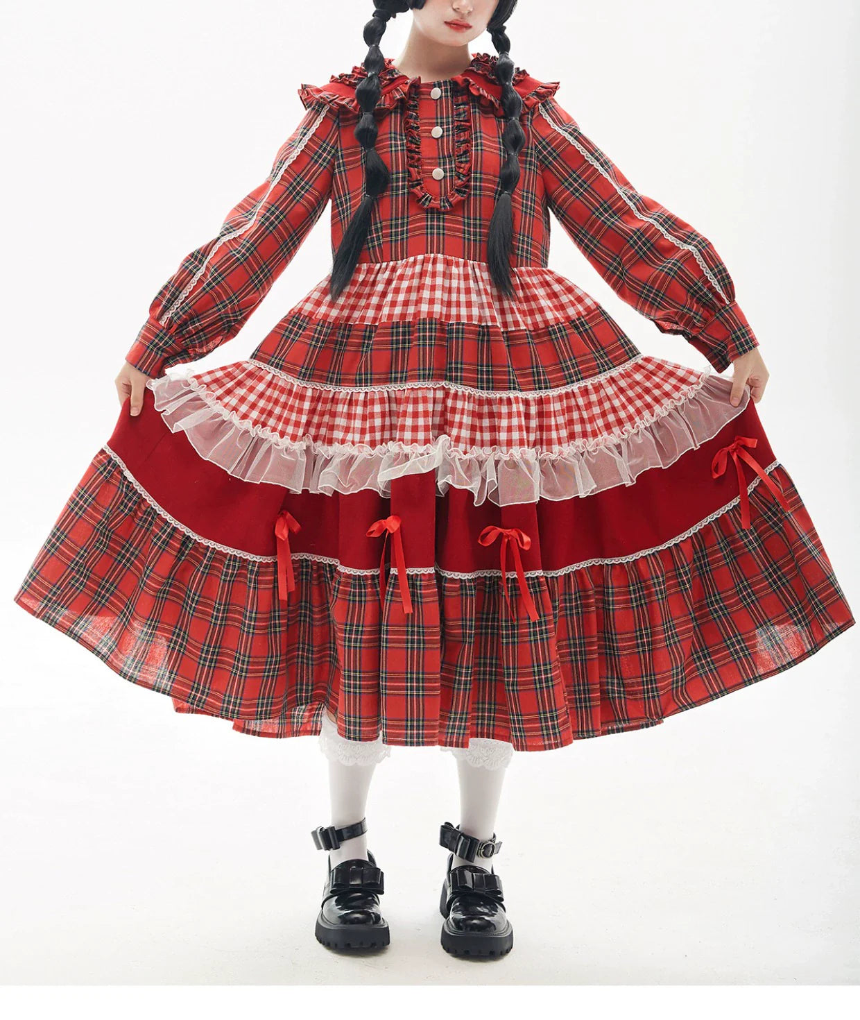 Vintage Lolita OP Dress Red Lolita Plaid Dress for Spring Summer - image 11