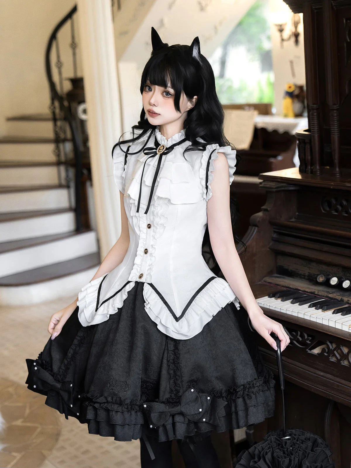 Miss Black Cat - Gothic Maid Lolita Skirt Set, Slim Fit - image 10