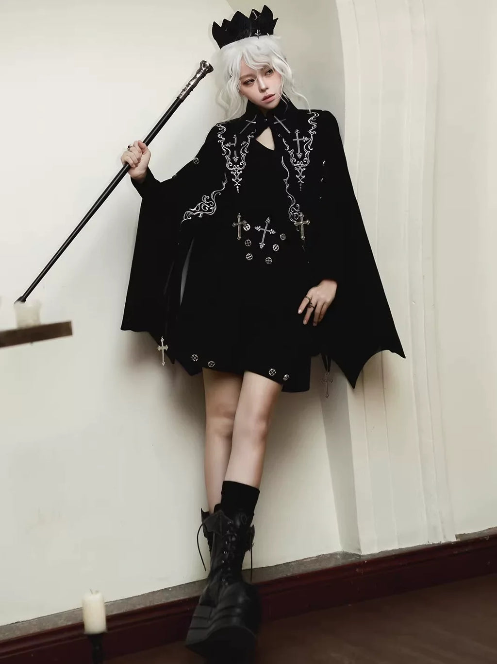 Nightfall - Ouji Lolita Outfit, Bat Wing Shaped Cape - image 14