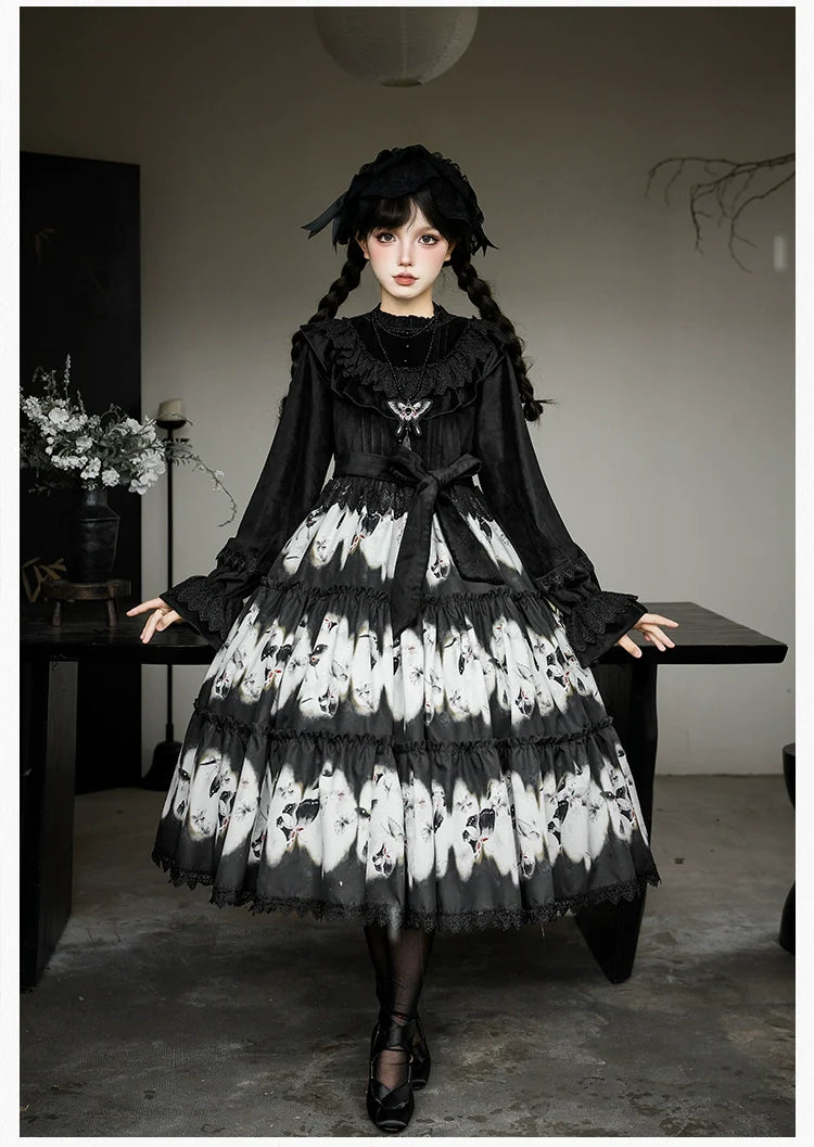 Dead Leaf Butterfly Gothic Lolita JSK and OP Dress Set - image 21