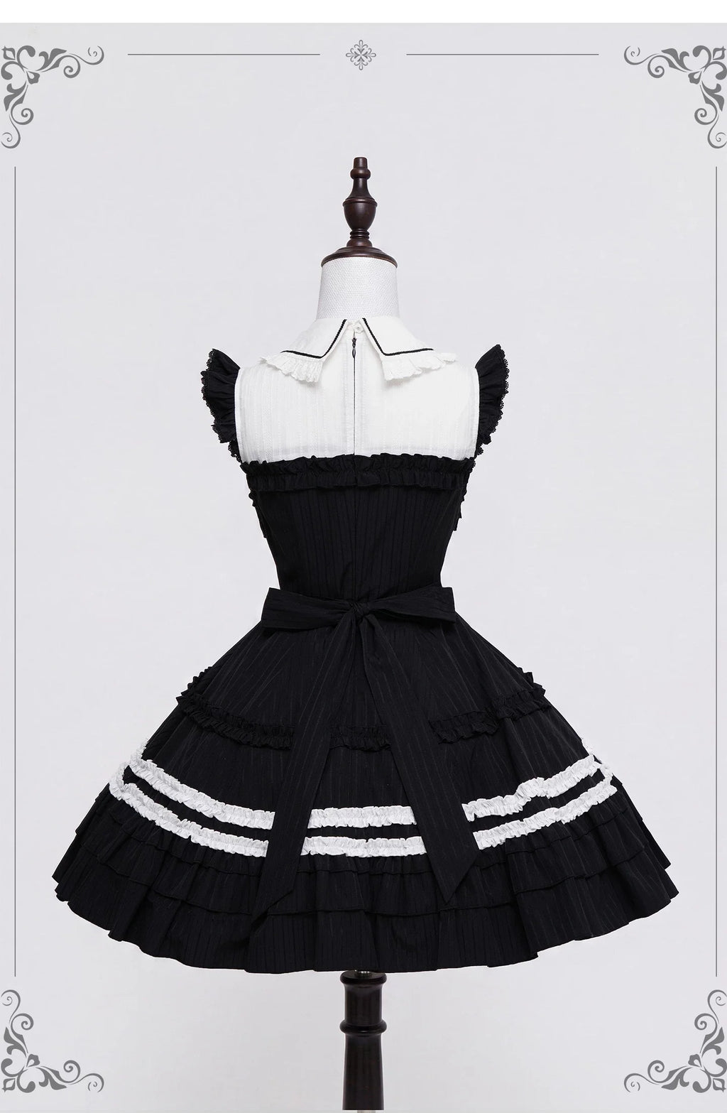 Lily Doll - Gothic Lolita Black White Contrast JSK Dress with Ruffles and Accessories - image 2