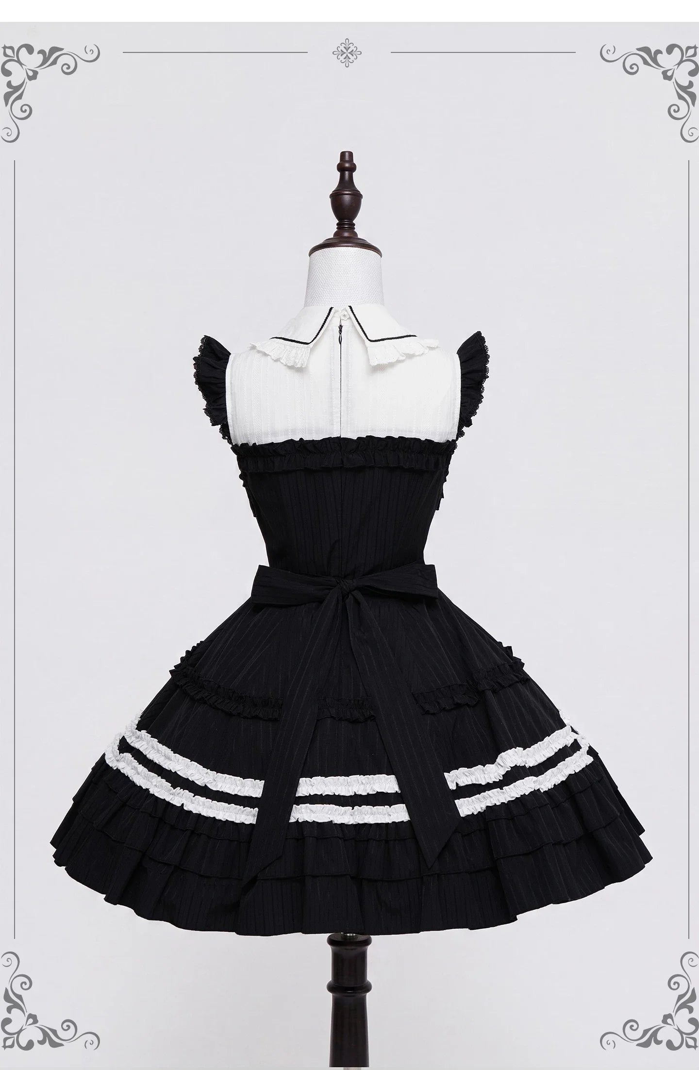 Lily Doll - Gothic Lolita Black White Contrast JSK Dress with Ruffles and Accessories - image 2