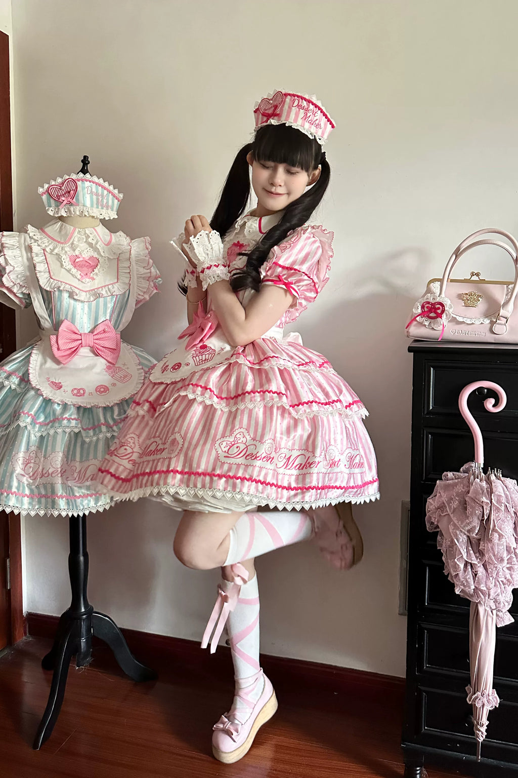 Sweet Butler - Maid Lolita Striped OP Dress, Embroidered Collar - image 14