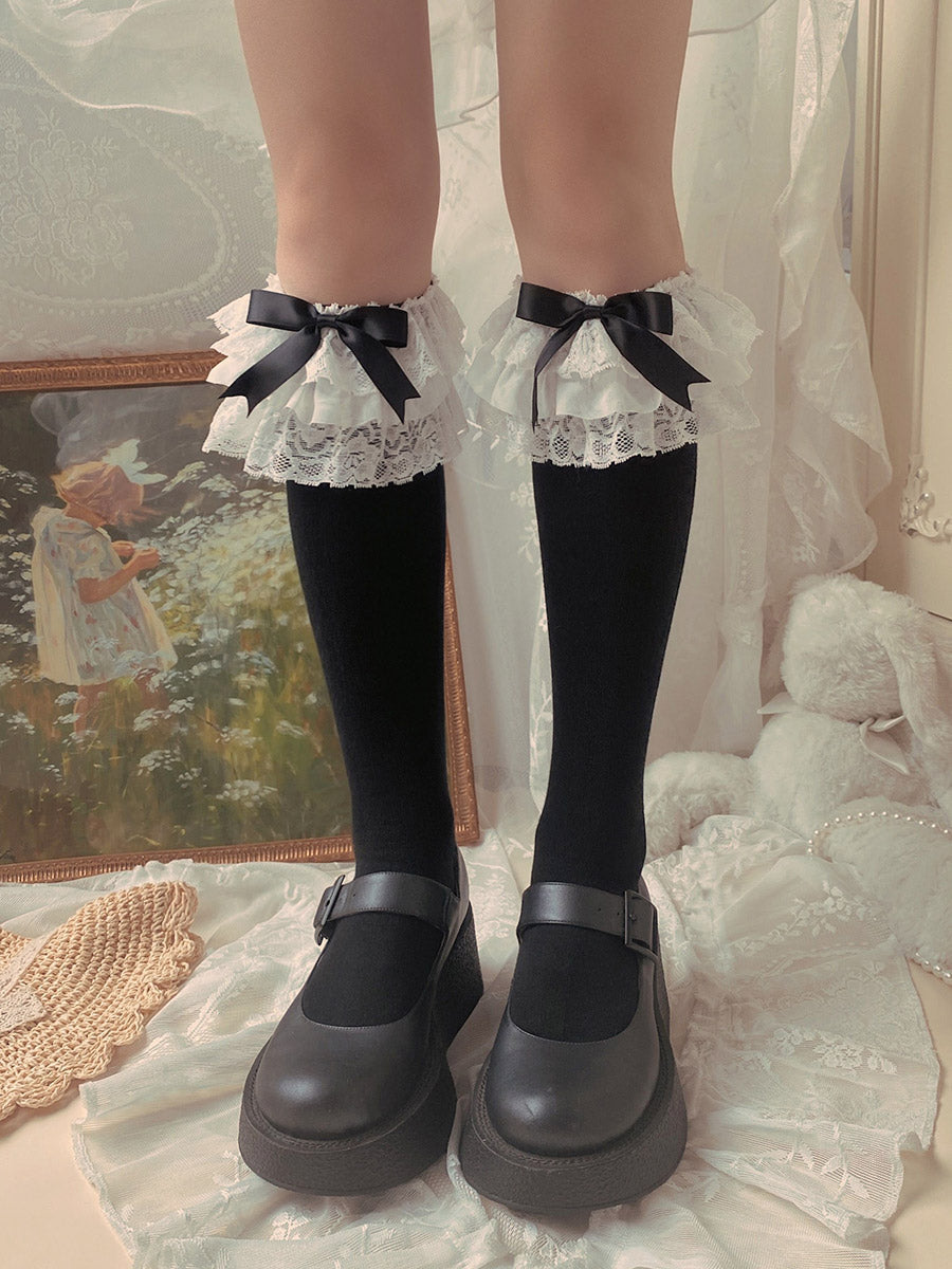 Lolita Bow Cotton Socks Lace Socks - image 1