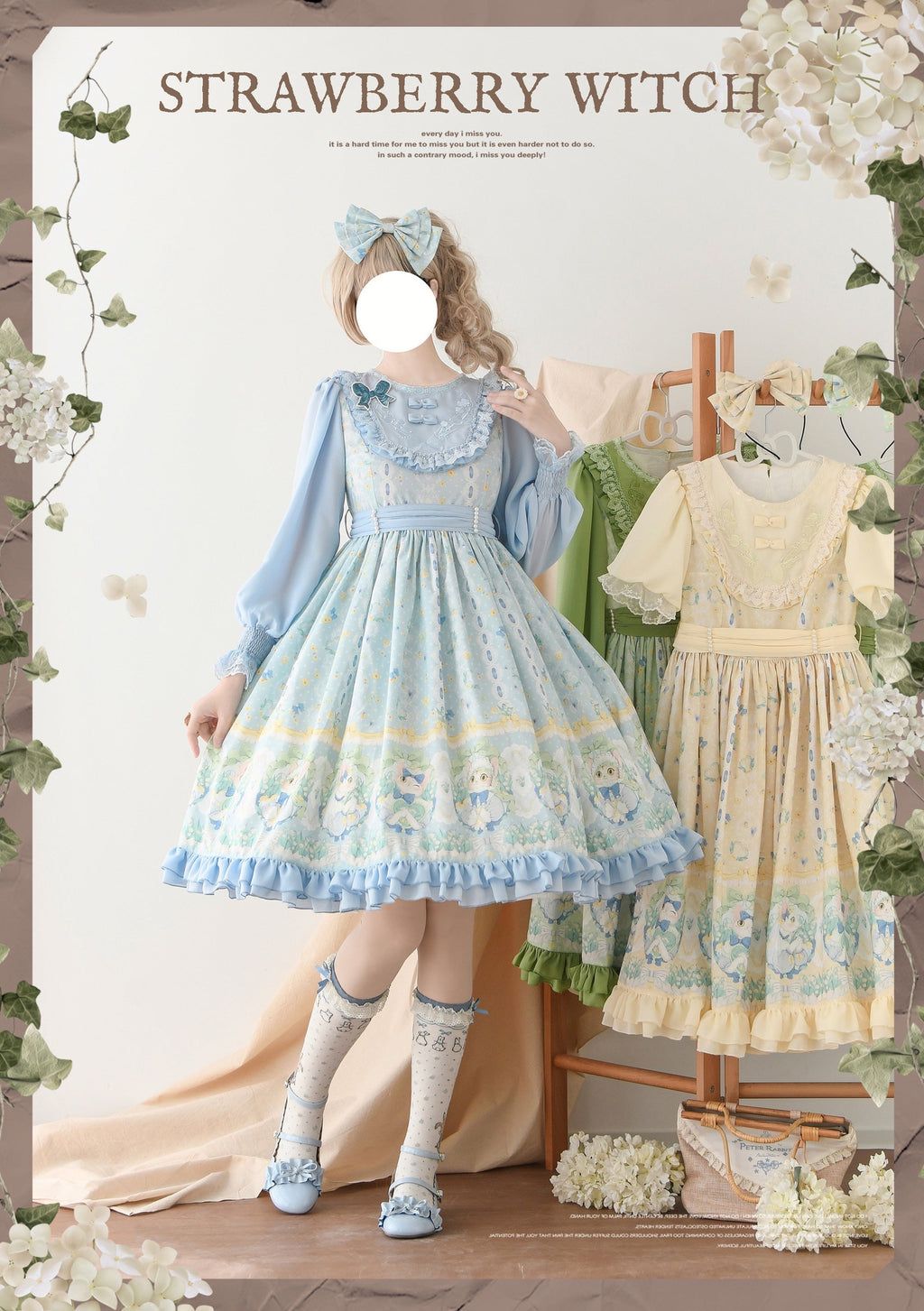 Lily of the Valley Kitten - Country Lolita OP with Embroidery and Cat Print - image 4