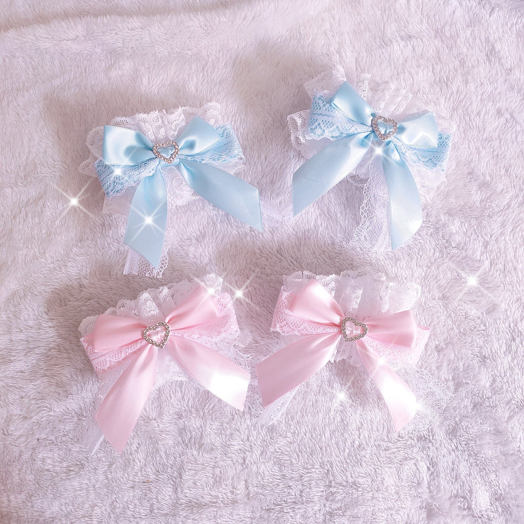 Sweet Lolita Lace Heart Bow Cuffs - image 2
