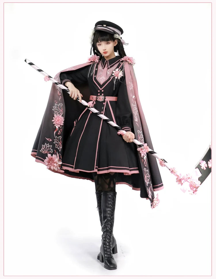 Chunlv Dark Pink Military Lolita OP Dress and Cloak - image 15