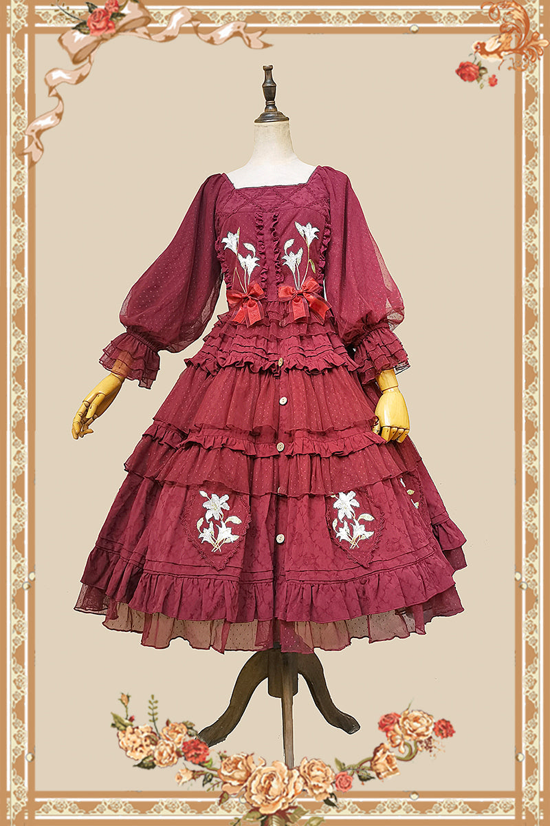 Melaleuca Lily - Embroidery Country Lolita Blouse and Skirt and Accessories - image 25