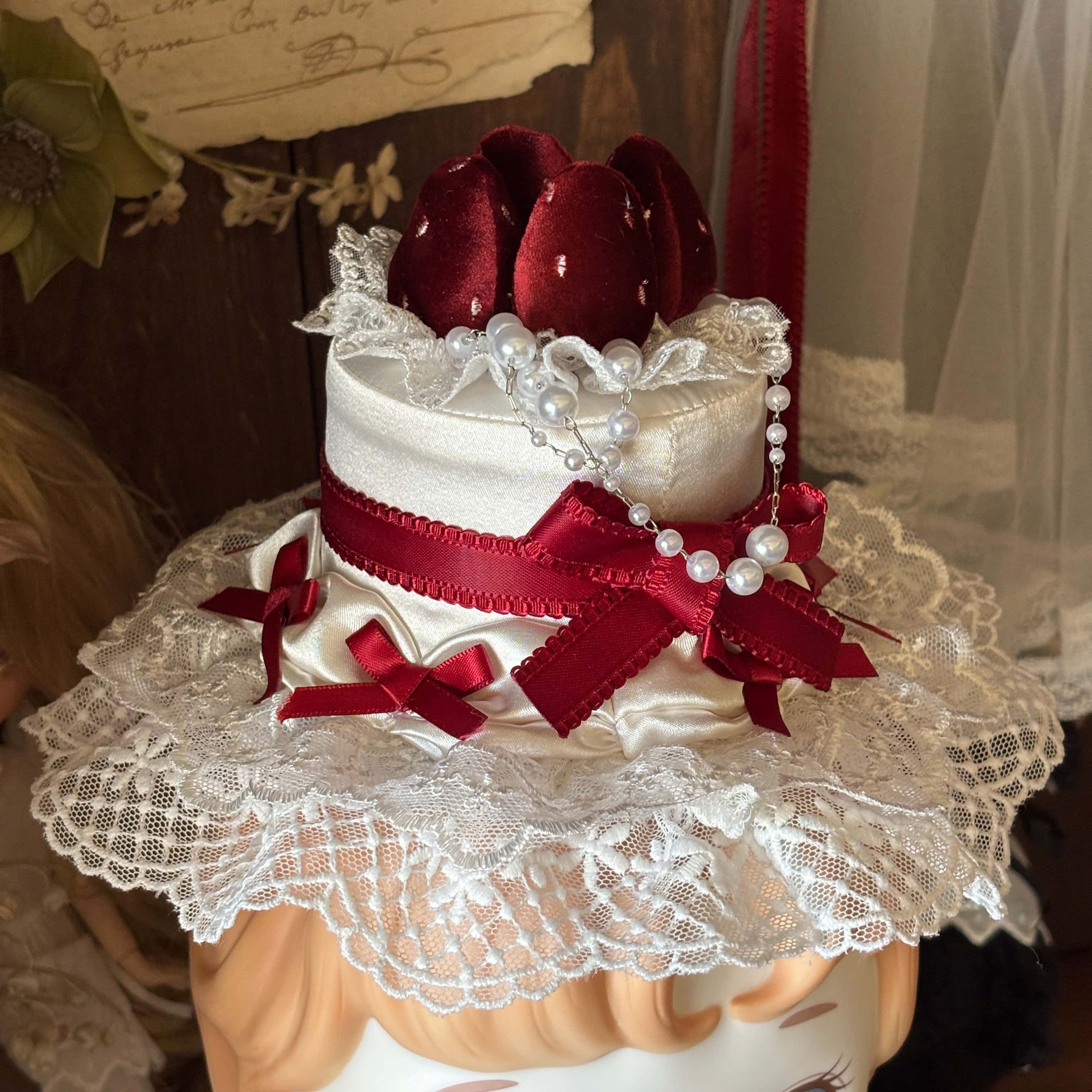 Paria Cream Strawberry Satin Lolita OP Dress and Accessories - image 19