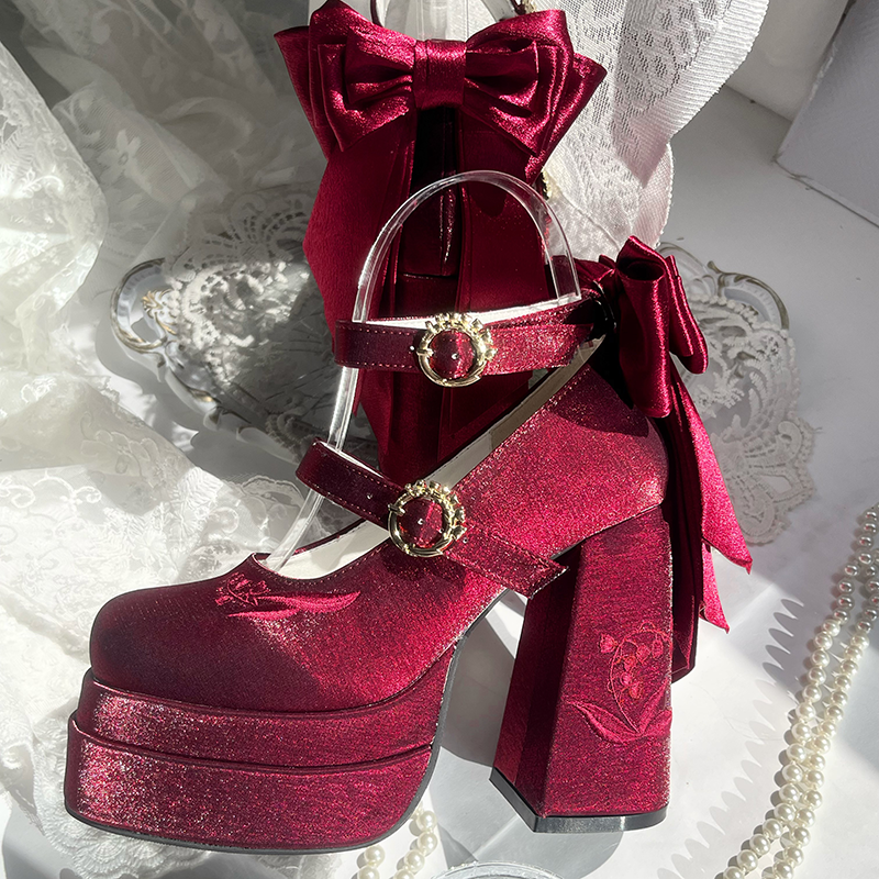 Floating Dream Lily - Elegant Lolita High Heel Shoes, Detachable Bow - image 33