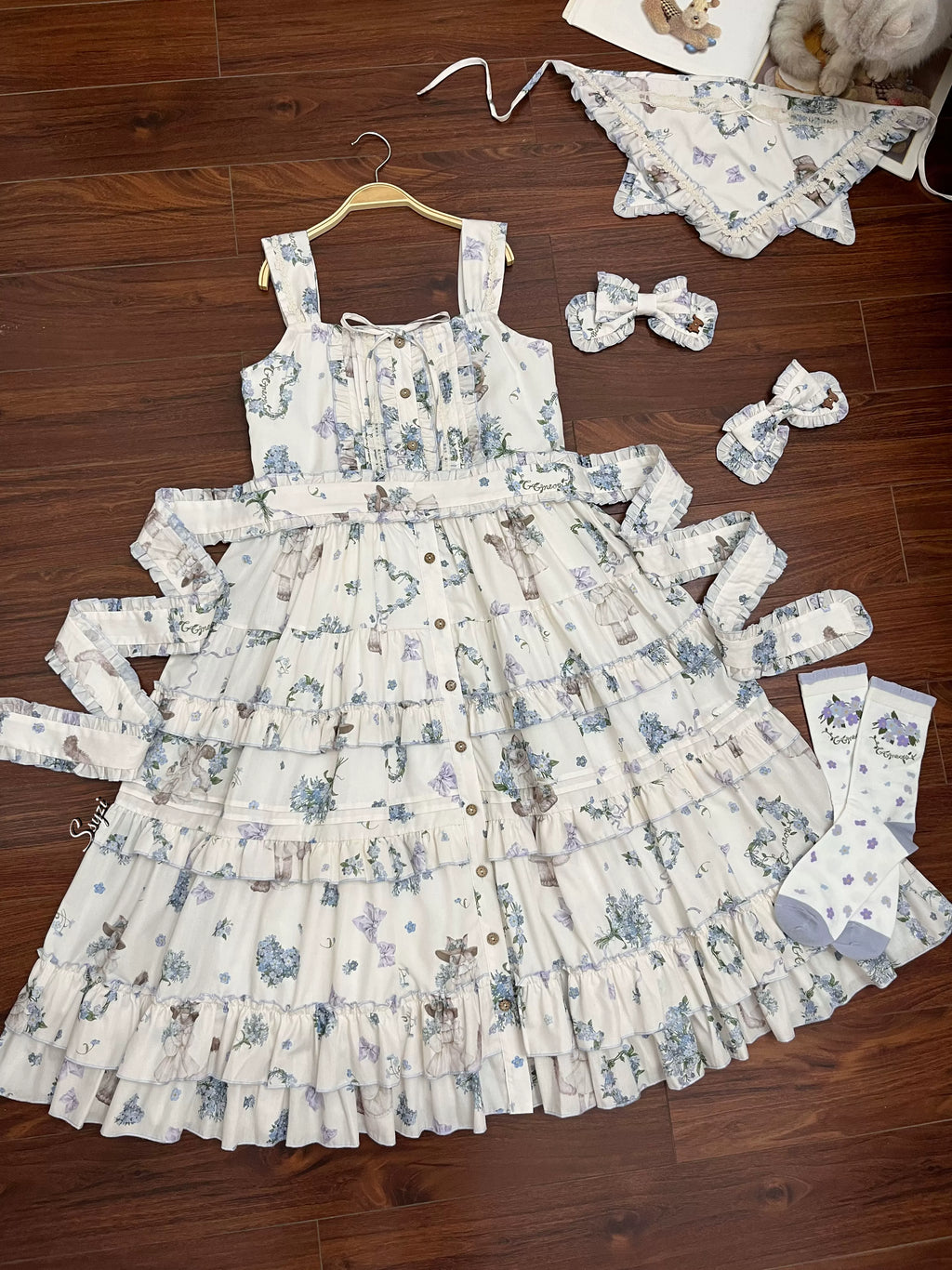 Meow Wreath - Classic Lolita Button Closure JSK Dress, Cat and Wreath Print - image 17