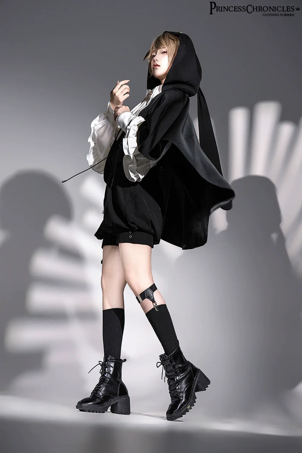 Rabbit Feather - Black Ouji Lolita Vest Shorts Suit Prince Cloak Set - image 17