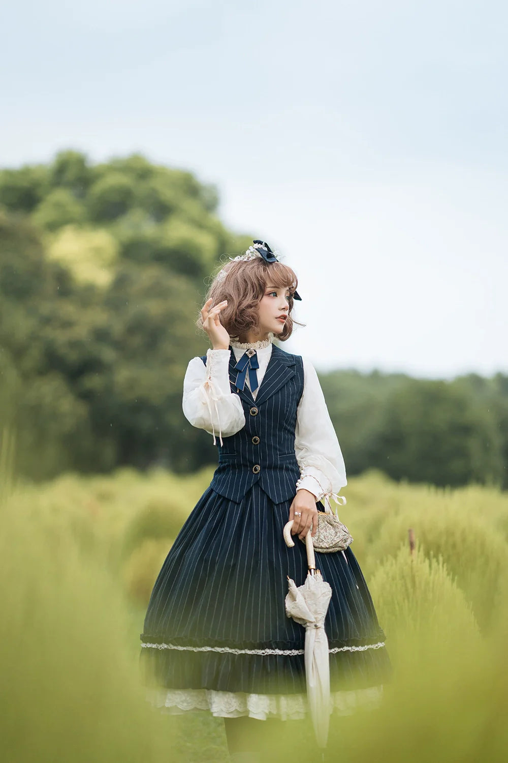 Rose Doll - Elegant Lolita Striped Fishbone Skirt - image 23