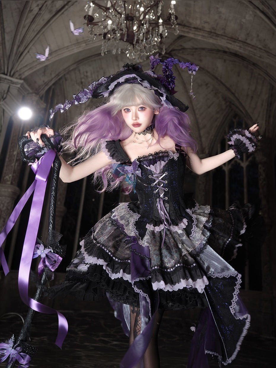 Purple Butterfly on Moonlight Night Gothic Lolita Corset Dress Set - image 2
